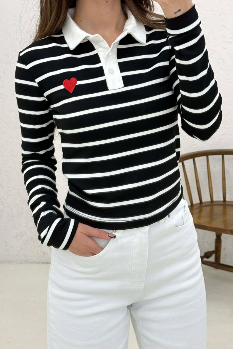 STRIPES DESIGN POLO NECK WOMAN SWEATSHIRT BLACK/ E ZEZE - 2
