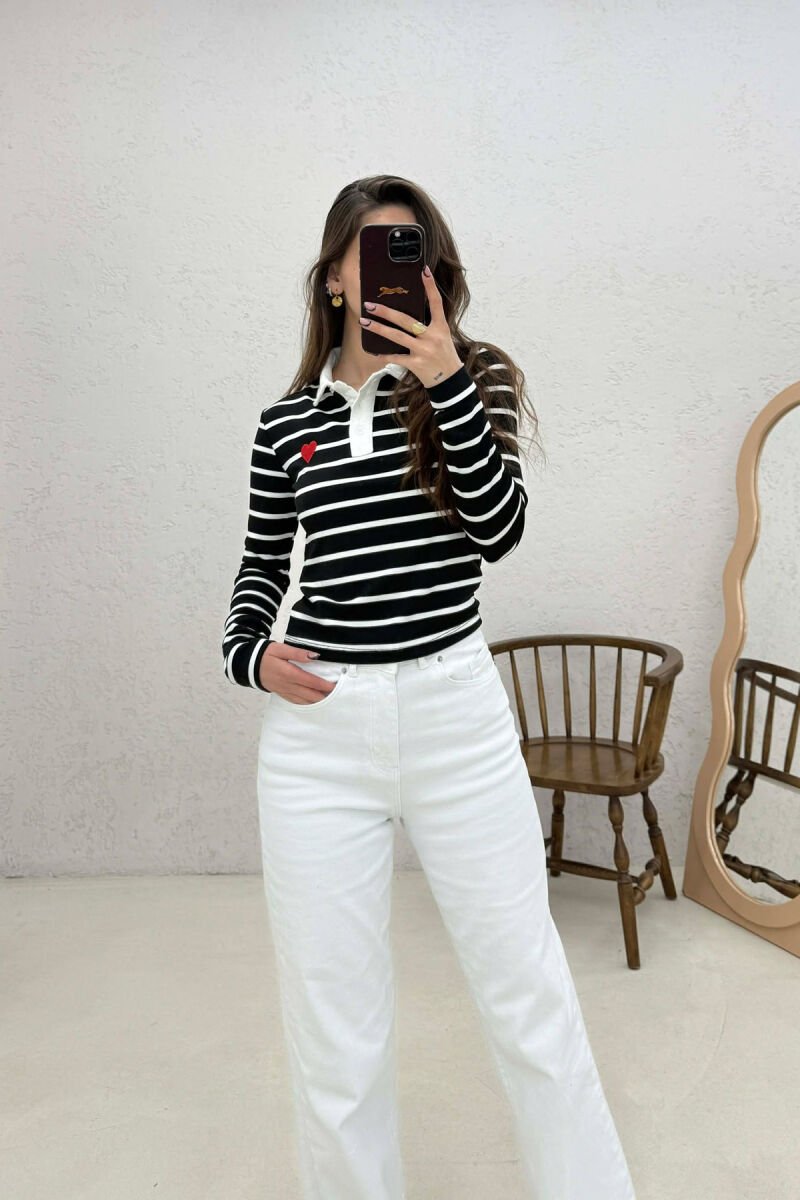 STRIPES DESIGN POLO NECK WOMAN SWEATSHIRT BLACK/ E ZEZE - 4