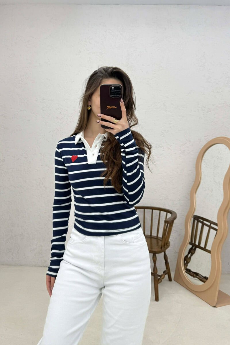 STRIPES DESIGN POLO NECK WOMAN SWEATSHIRT BLUE/BLU - 1