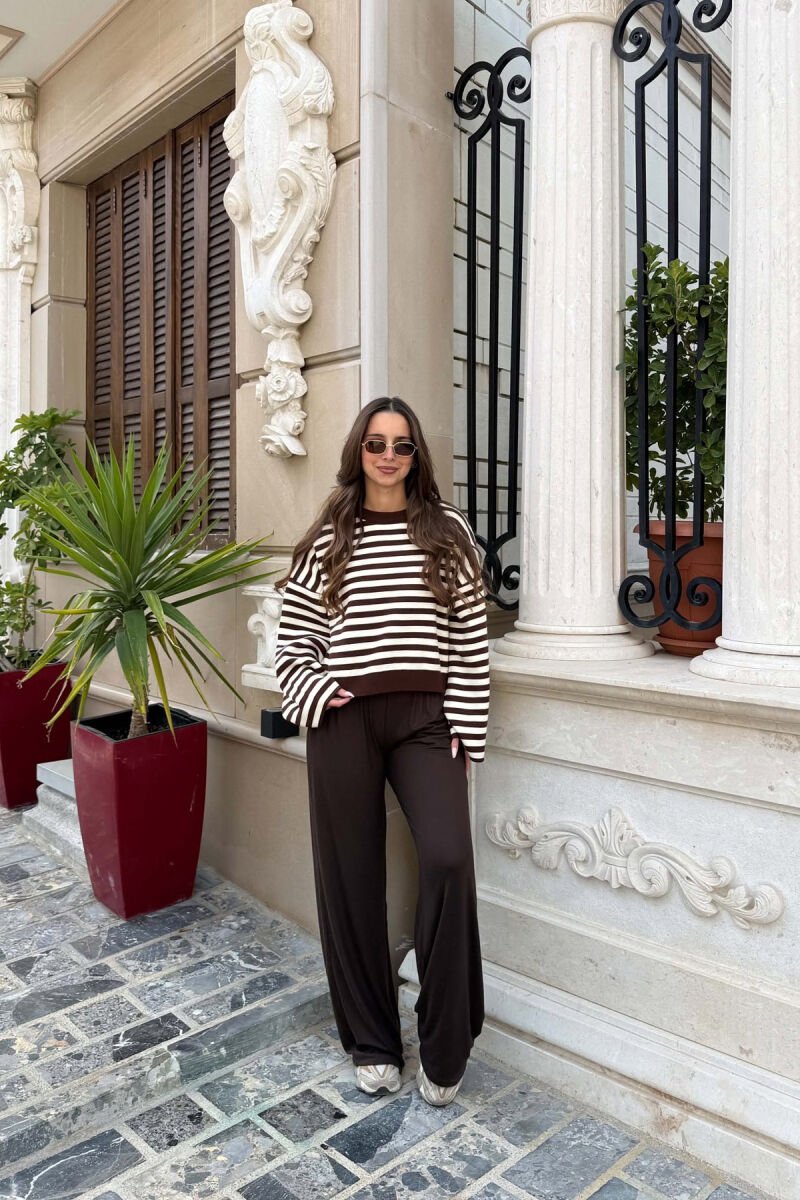 STRIPES DESIGN ROUND NECK WOMAN SWEATER BROWN/KAFE - 4