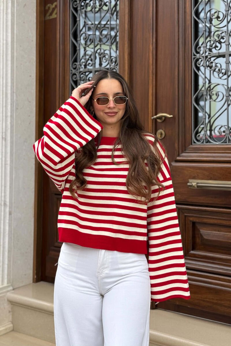 STRIPES DESIGN ROUND NECK WOMAN SWEATER RED/E KUQE - 1