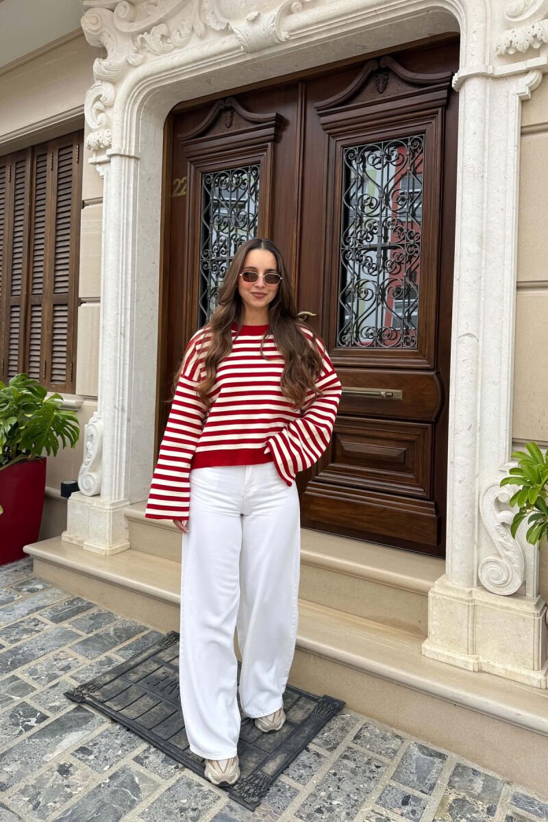 STRIPES DESIGN ROUND NECK WOMAN SWEATER RED/E KUQE - 4