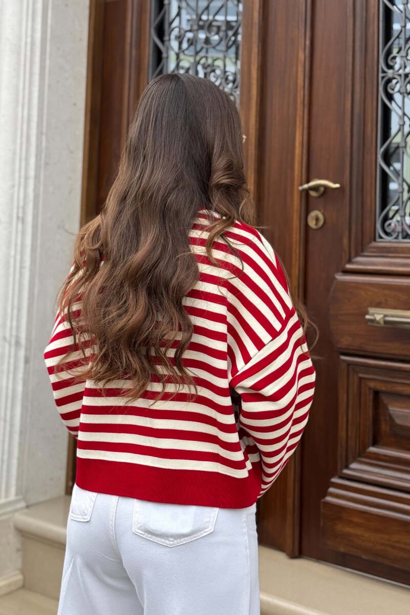 STRIPES DESIGN ROUND NECK WOMAN SWEATER RED/E KUQE - 5