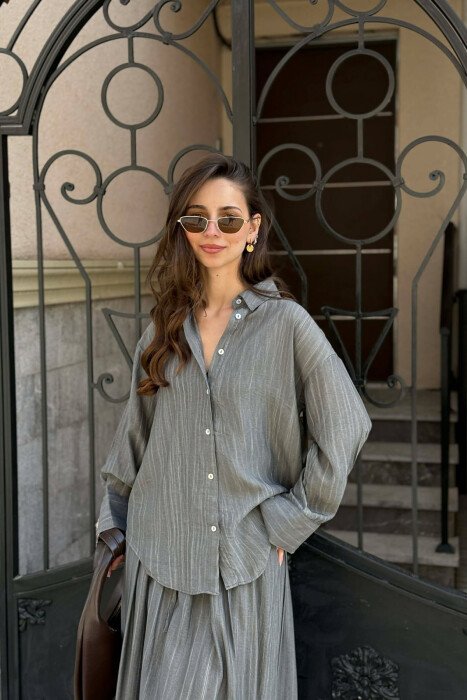 STRIPES DESIGN SHIRT + SKIRT WOMAN SET GREY/GRI - 5