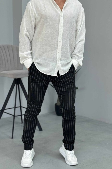 STRIPES DESIGN SIMPLE MEN PANTS BLACK/ E ZEZE - KLAUDIO FASHION