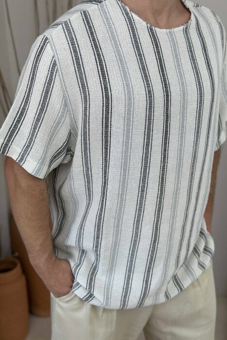 STRIPES DESIGN SIMPLE MEN T-SHIRT CREAM+BLACK/KREM+ZEZE - 2