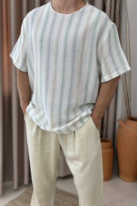 STRIPES DESIGN SIMPLE MEN T-SHIRT CREAM/KREM - 2