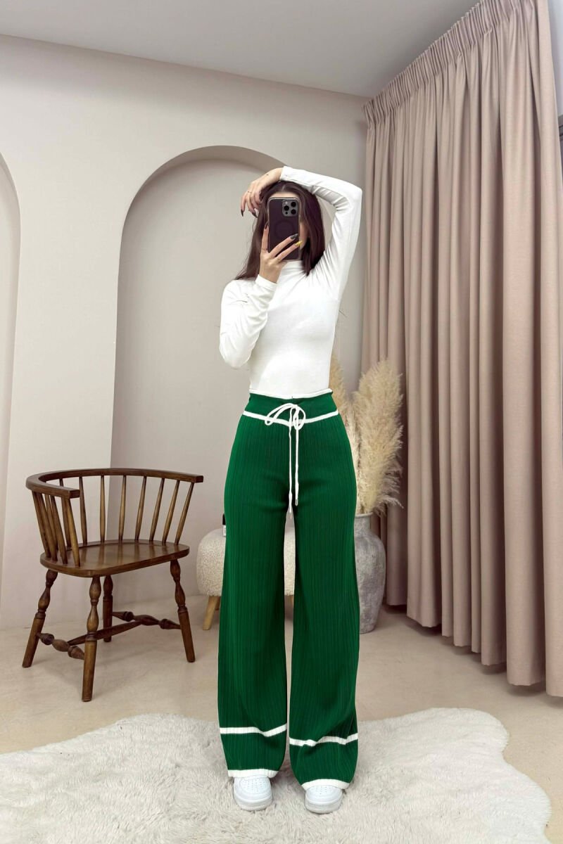 STRIPES LACINGS KNIT WOMEN TROUSERS GREEN/JESHILE - 2