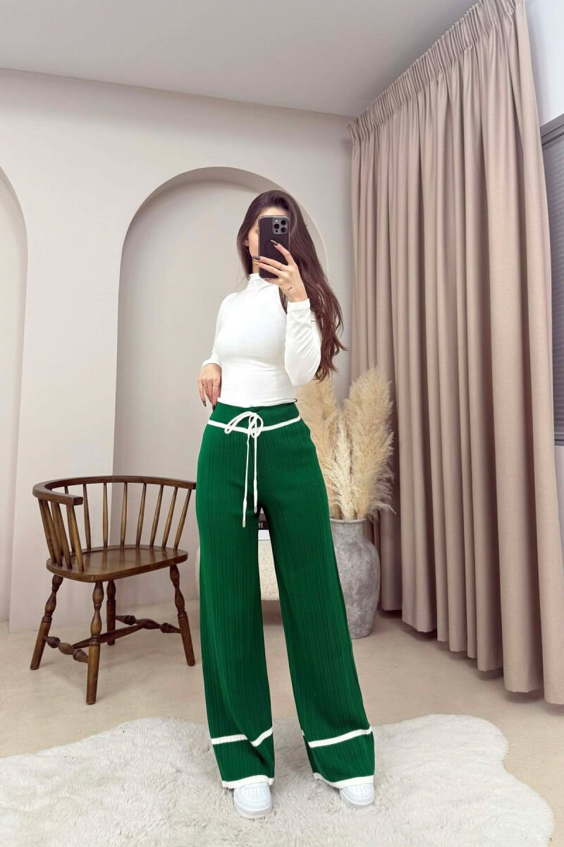 STRIPES LACINGS KNIT WOMEN TROUSERS GREEN/JESHILE - 3