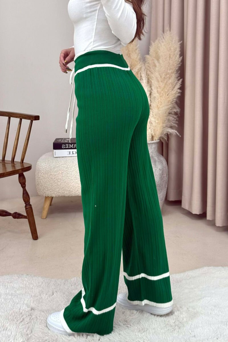 STRIPES LACINGS KNIT WOMEN TROUSERS GREEN/JESHILE - 4