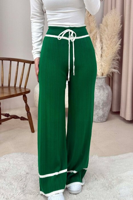 STRIPES LACINGS KNIT WOMEN TROUSERS GREEN/JESHILE - 1