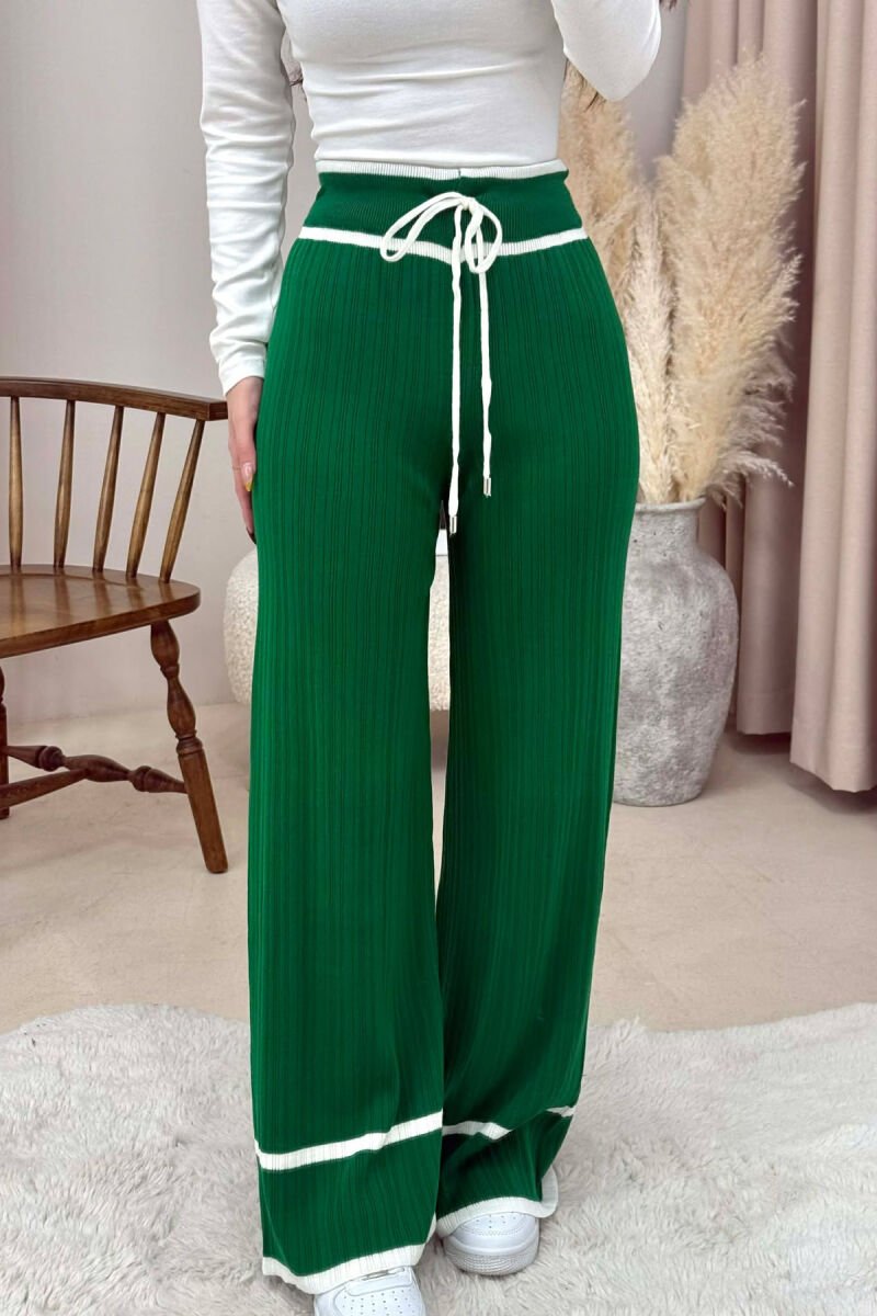STRIPES LACINGS KNIT WOMEN TROUSERS GREEN/JESHILE - 1