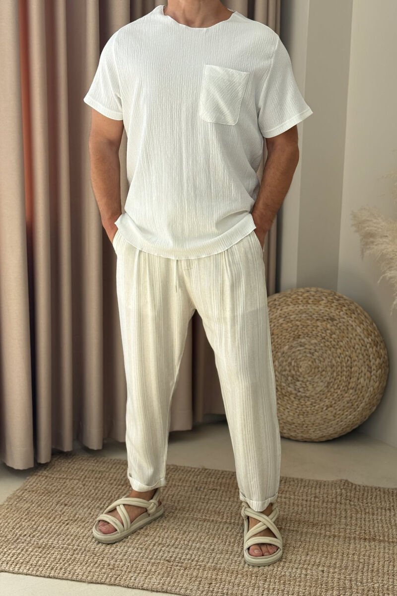 STRIPES LACINGS MEN PANTS CREAM/KREM - 2