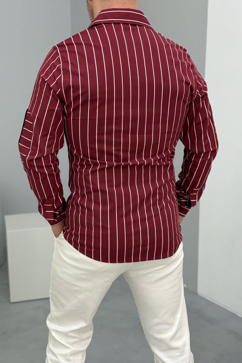 STRIPES LONG SLEEVES MEN SHIRT BURGUNDY/VISHNJE - 4
