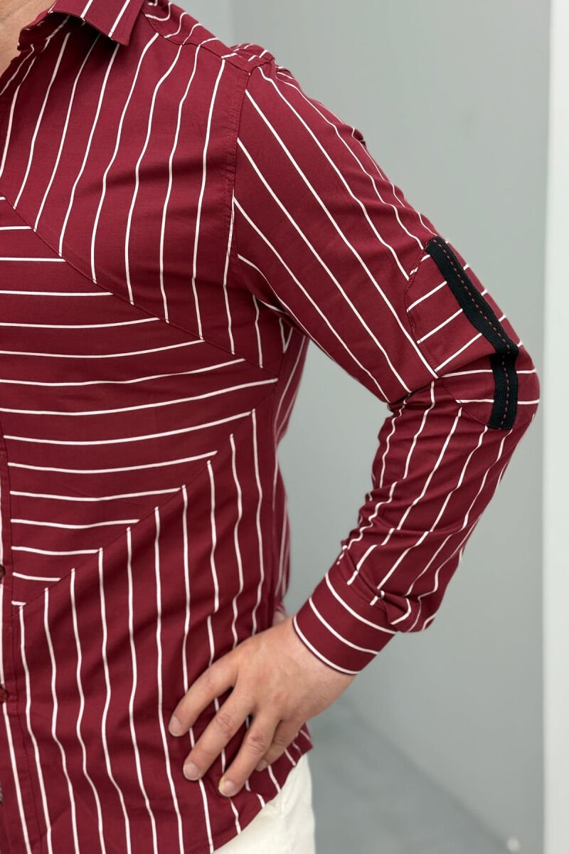 STRIPES LONG SLEEVES MEN SHIRT BURGUNDY/VISHNJE - 3