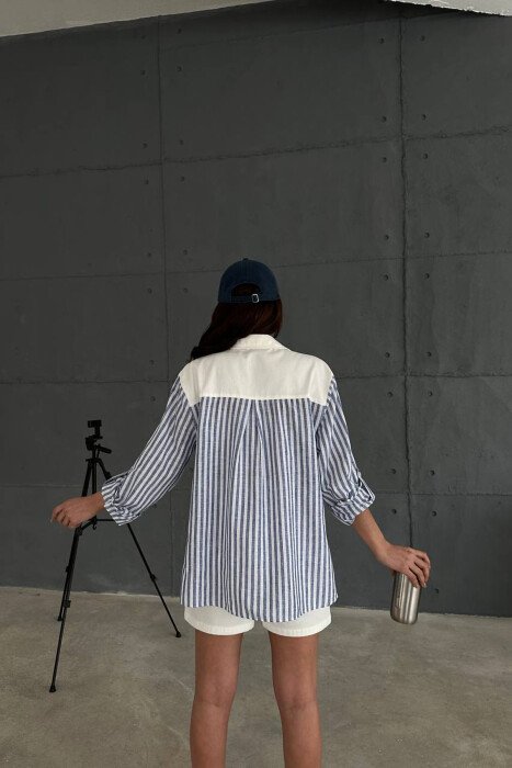 STRIPES SHIRT + SHORTS WOMAN TWO PIECE SET WHITE-E BARDHE - 2