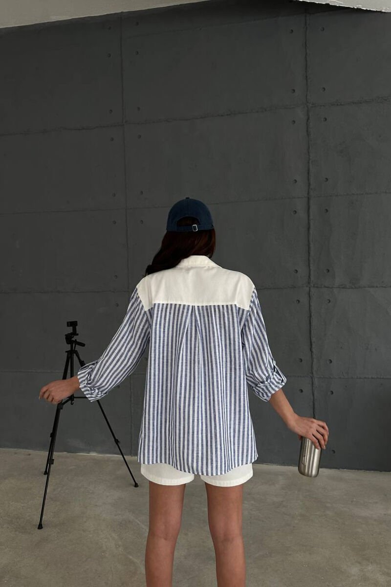 STRIPES SHIRT + SHORTS WOMAN TWO PIECE SET WHITE-E BARDHE - 2