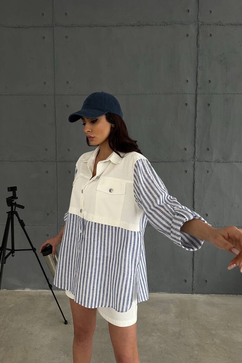 STRIPES SHIRT + SHORTS WOMAN TWO PIECE SET WHITE-E BARDHE - 5