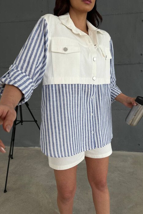 STRIPES SHIRT + SHORTS WOMAN TWO PIECE SET WHITE-E BARDHE - 6