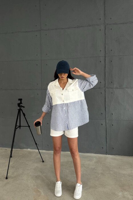 STRIPES SHIRT + SHORTS WOMAN TWO PIECE SET WHITE-E BARDHE - 7