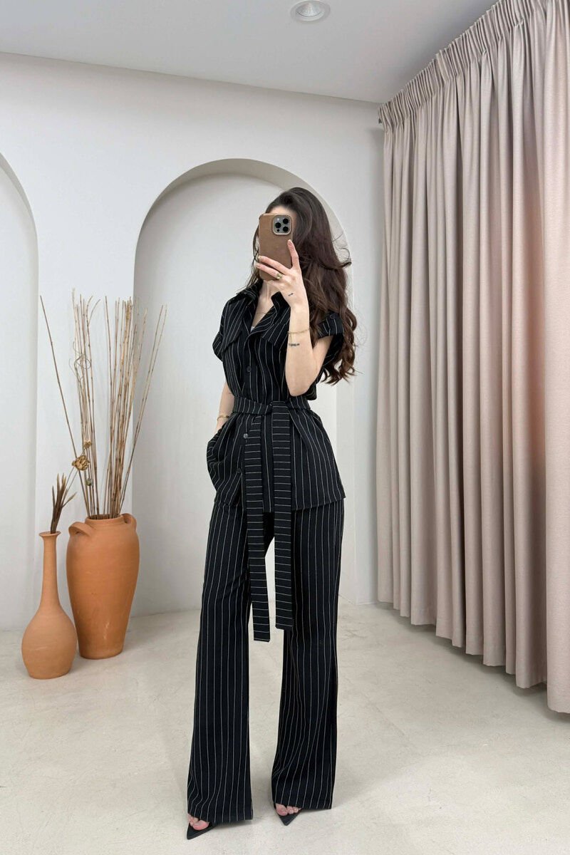 STRIPES SHORT SLEEVE SHIRT + TROUSERS WOMAN SET BLACK/ E ZEZE - 2