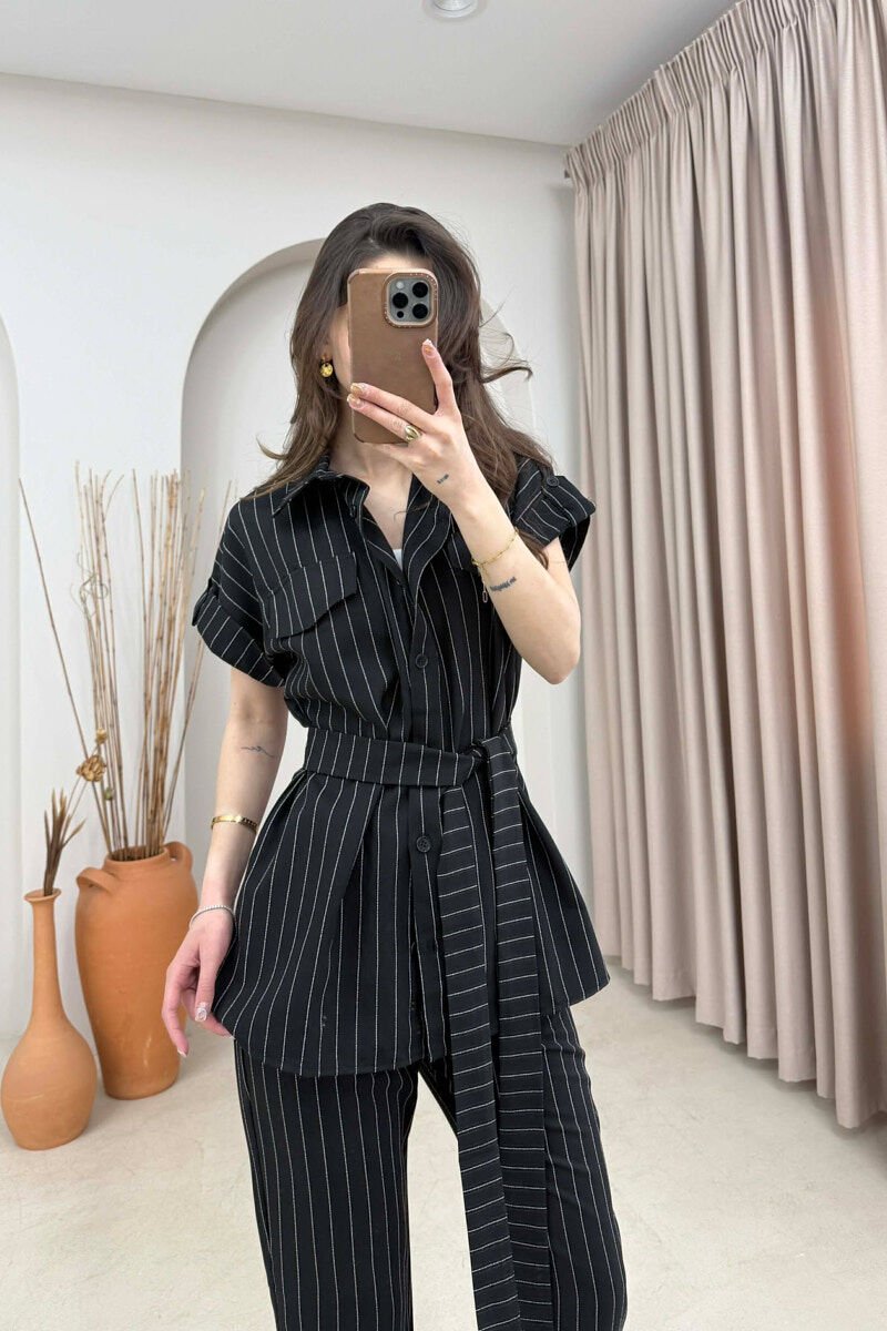 STRIPES SHORT SLEEVE SHIRT + TROUSERS WOMAN SET BLACK/ E ZEZE - 3