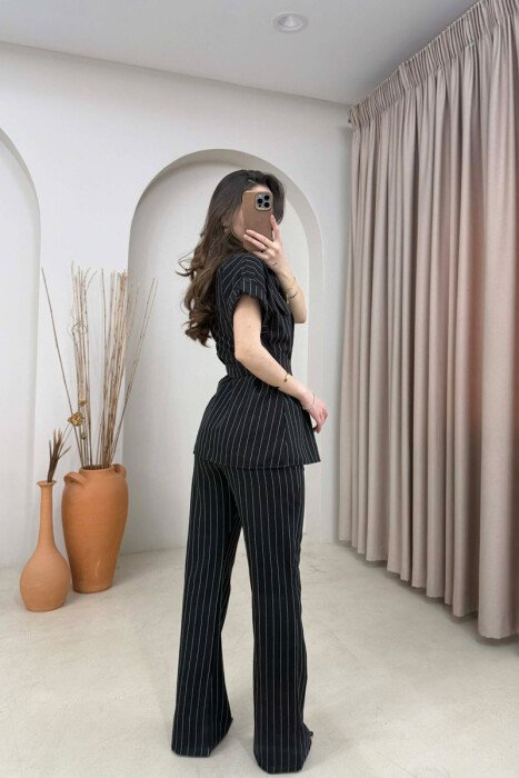 STRIPES SHORT SLEEVE SHIRT + TROUSERS WOMAN SET BLACK/ E ZEZE - 4