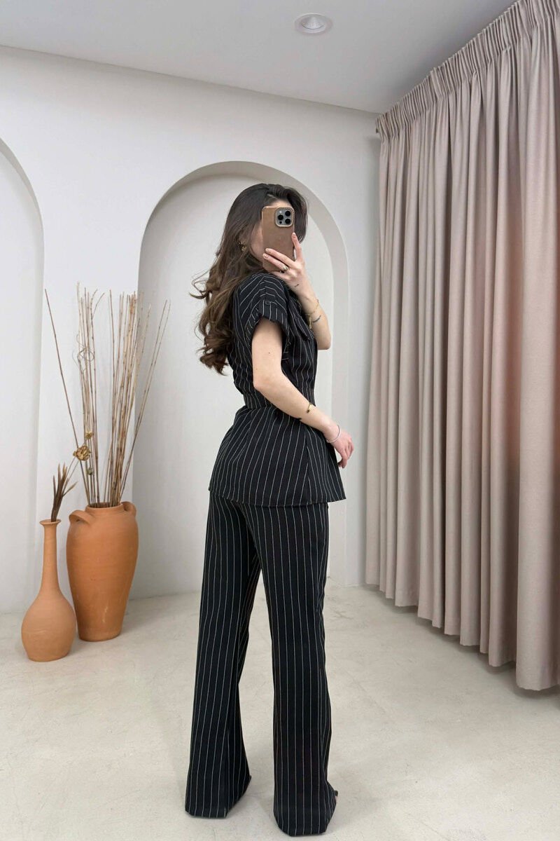 STRIPES SHORT SLEEVE SHIRT + TROUSERS WOMAN SET BLACK/ E ZEZE - 4