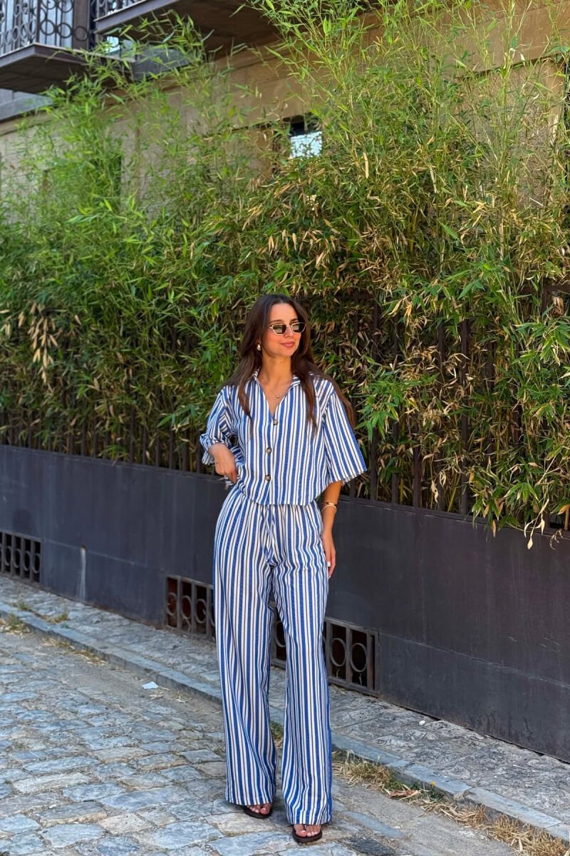 STRIPES SHORT SLEEVE SHIRT+ TROUSERS WOMAN TWO PIECE SET BLUE/BLU - 2