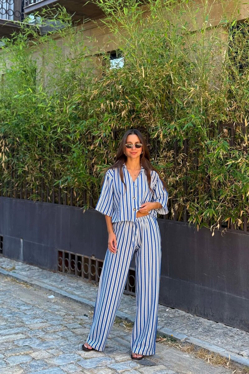 STRIPES SHORT SLEEVE SHIRT+ TROUSERS WOMAN TWO PIECE SET BLUE/BLU - 3