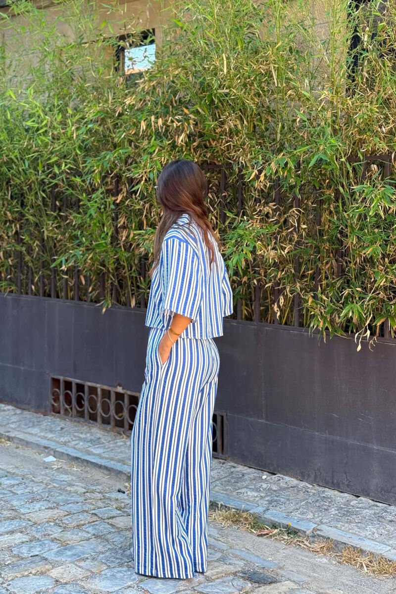 STRIPES SHORT SLEEVE SHIRT+ TROUSERS WOMAN TWO PIECE SET BLUE/BLU - 4