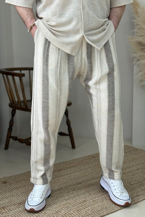 STRIPES SIMPLE MEN PANTS BEIGE/BEZHE - 3