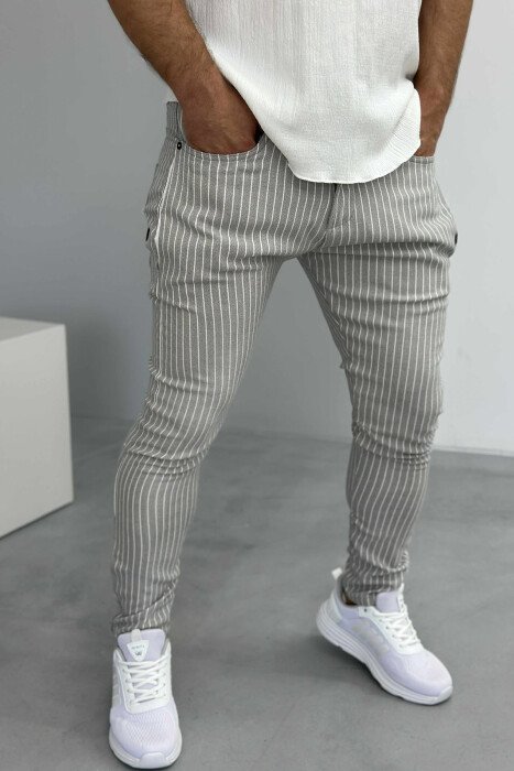 STRIPES SIMPLE MEN PANTS LIGHT GREY/GZ - KLAUDIO FASHION