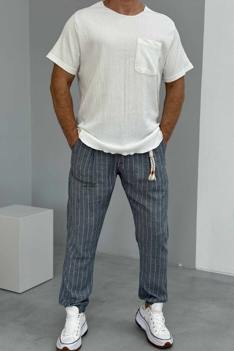 STRIPES SIMPLE MEN PANTS LIGHTBLUE/BZ - 1