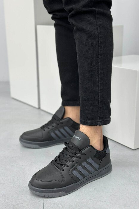 STRIPES SIMPLE MEN SNEAKERS BLACK-GREY/ZEGR - KLAUDIO FASHION