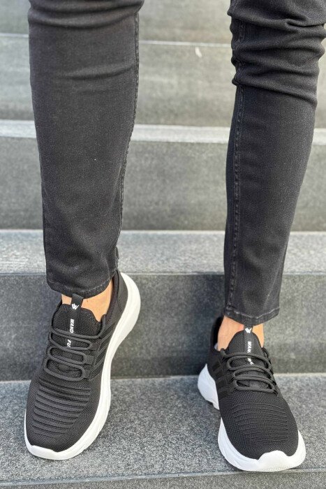 STRIPES SIMPLE MEN SNEAKERS BLACK-WHITE/ZB - KLAUDIO FASHION