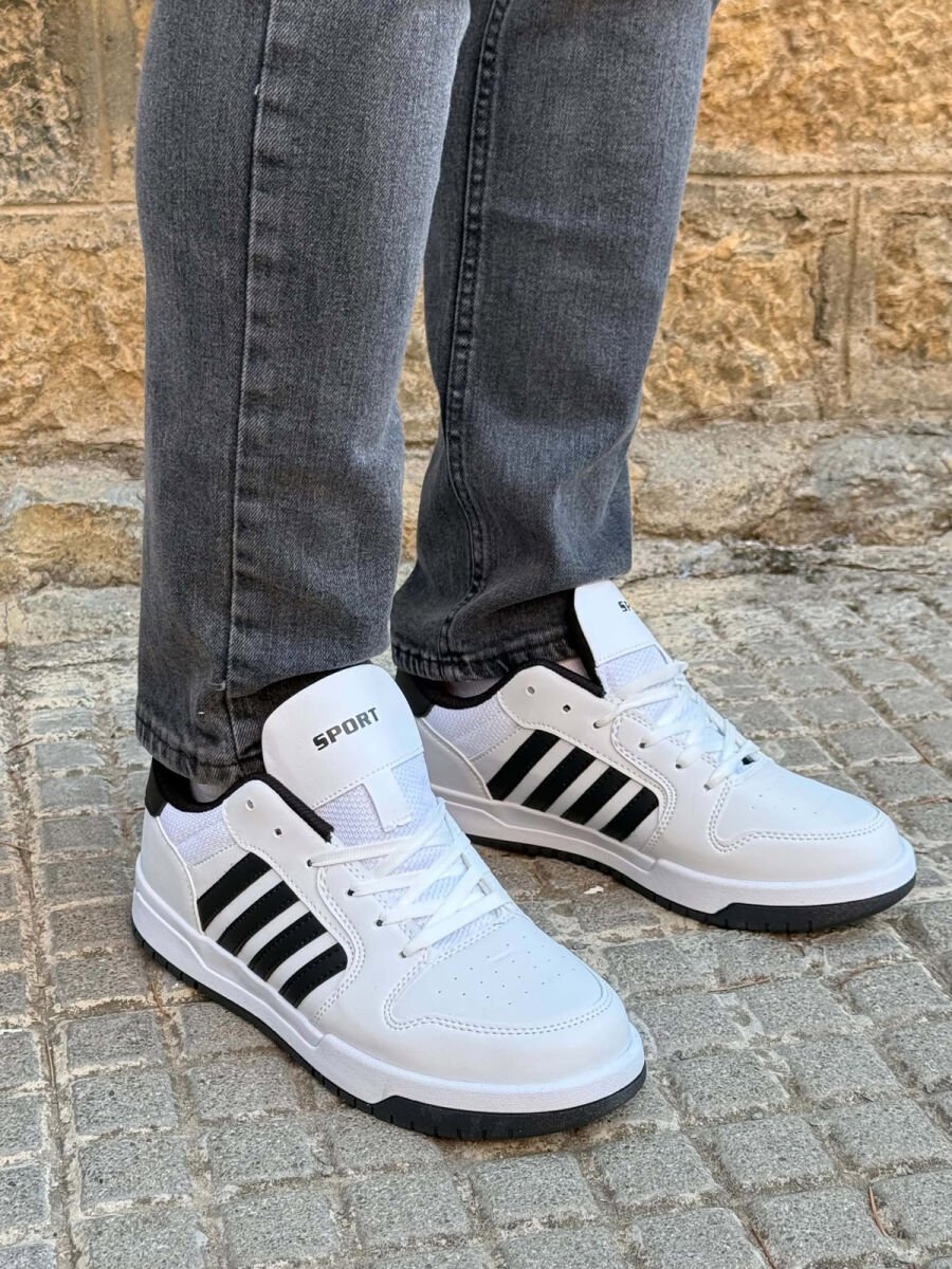 STRIPES SIMPLE MEN SNEAKERS WHITE-BLACK/BAZE - 5