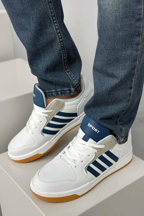STRIPES SIMPLE MEN SNEAKERS WHITE-BLUE/BABL - KLAUDIO FASHION