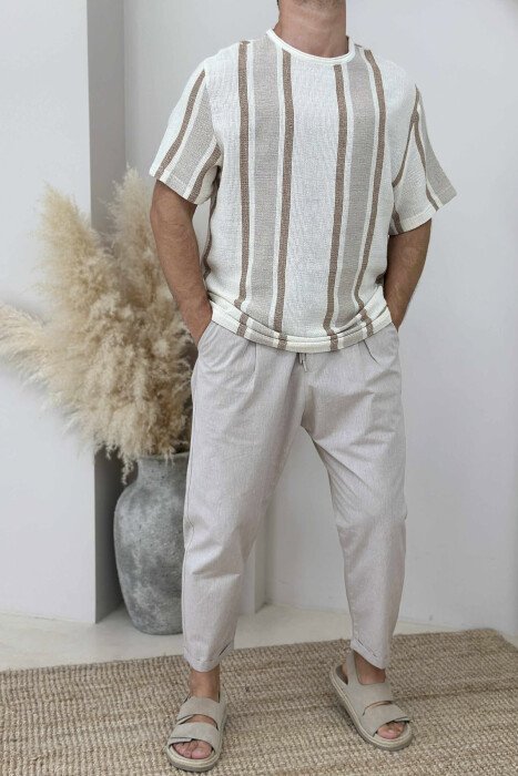 STRIPES SIMPLE MEN T-SHIRT BEIGE/BEZHE - 1