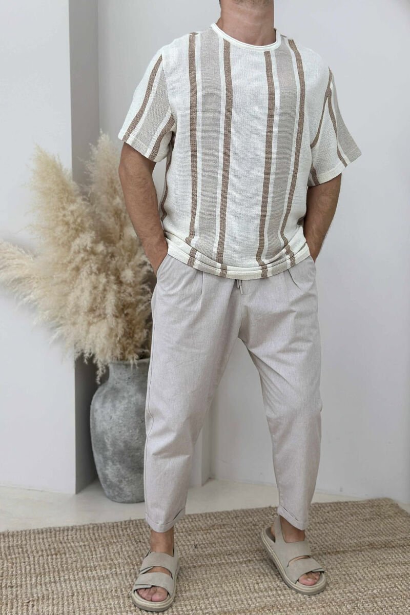 STRIPES SIMPLE MEN T-SHIRT BEIGE/BEZHE - 1