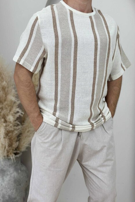 STRIPES SIMPLE MEN T-SHIRT BEIGE/BEZHE - 2