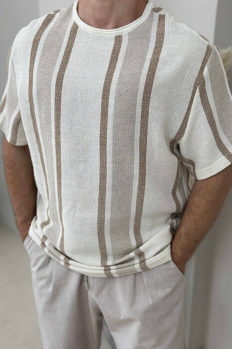 STRIPES SIMPLE MEN T-SHIRT BEIGE/BEZHE - 3