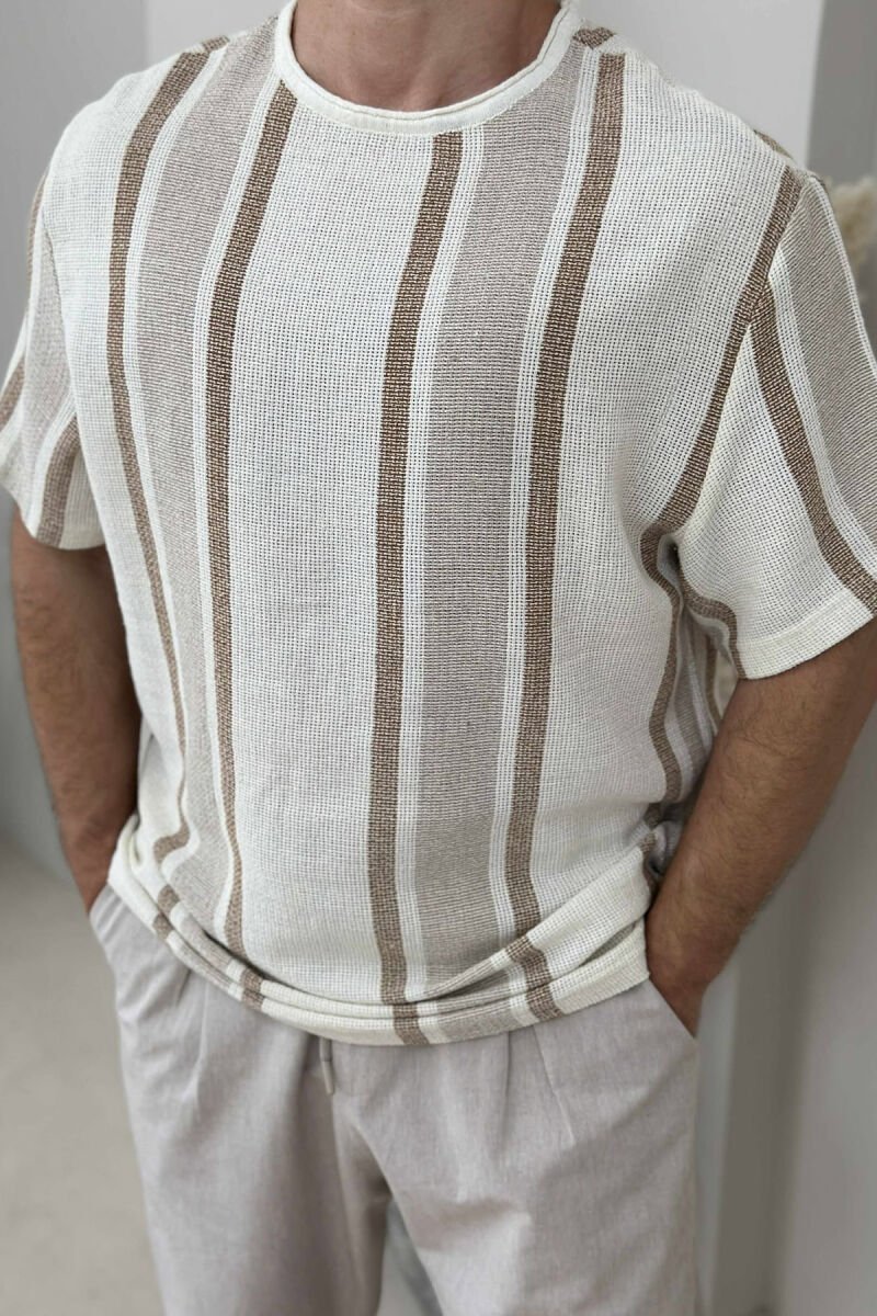 STRIPES SIMPLE MEN T-SHIRT BEIGE/BEZHE - 3