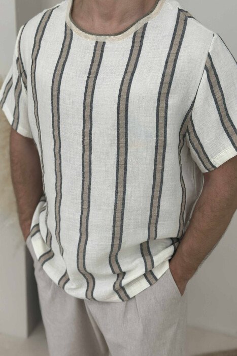 STRIPES SIMPLE MEN T-SHIRT BEIGE/BEZHE - 3