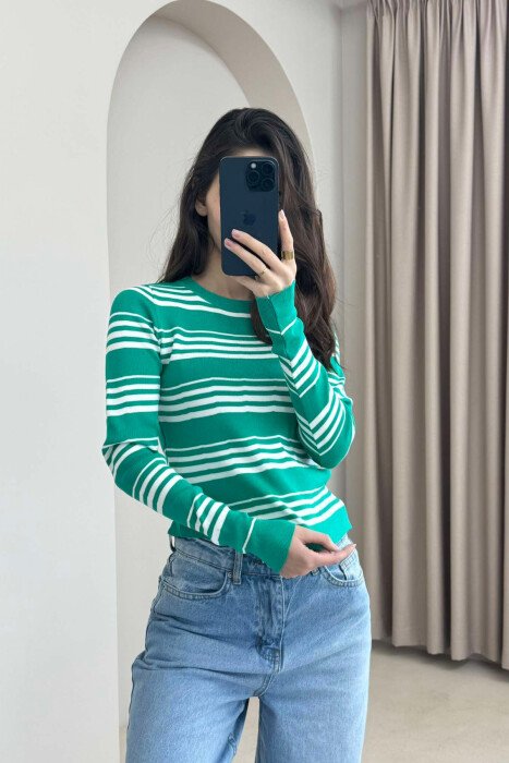 STRIPES SIMPLE ROUND NECK WOMEN SWEATER BLUE STONE/GK 