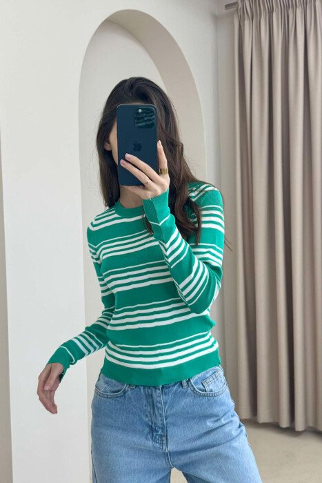STRIPES SIMPLE ROUND NECK WOMEN SWEATER BLUE STONE/GK - 2