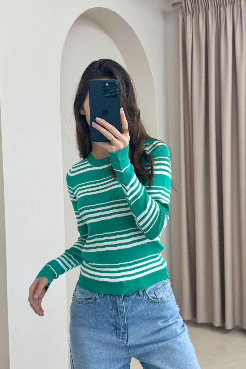 STRIPES SIMPLE ROUND NECK WOMEN SWEATER BLUE STONE/GK - 2