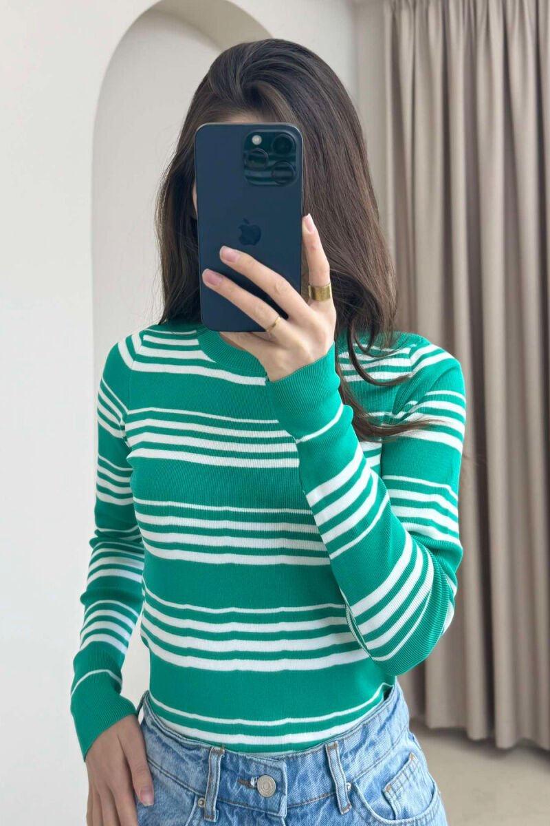 STRIPES SIMPLE ROUND NECK WOMEN SWEATER BLUE STONE/GK - 3