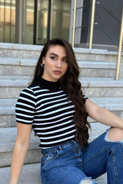 STRIPES WOMEN T-SHIRT BLACK-WHITE/ZEBA - KLAUDIO FASHION