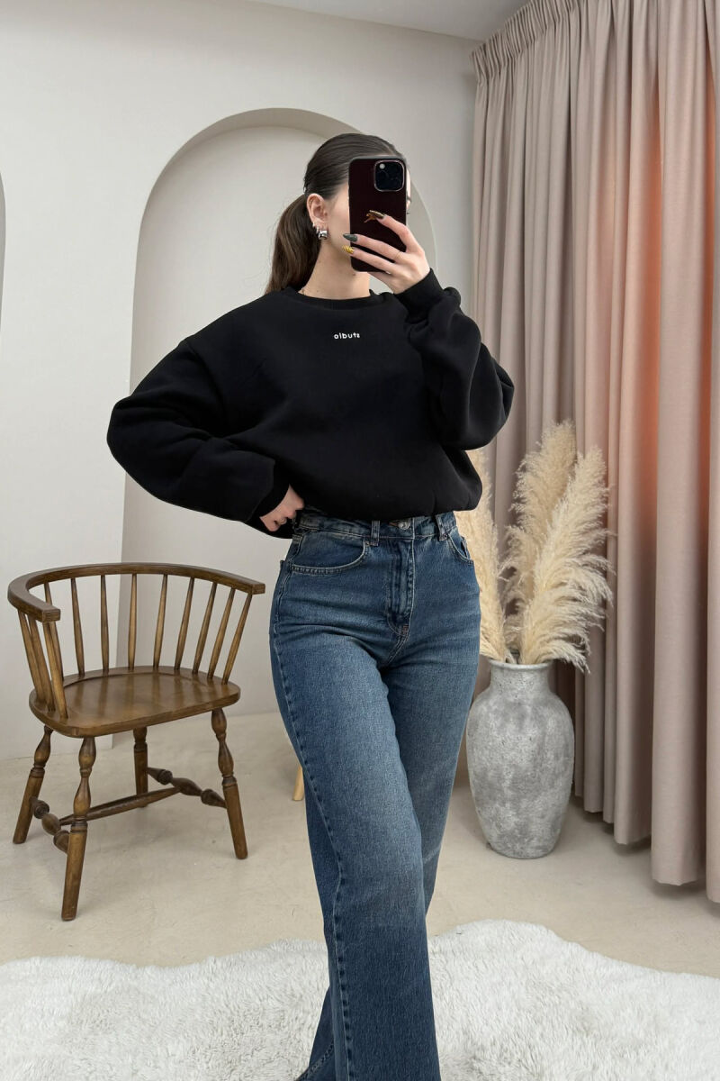 STUDIO FRONT WRITTING ELASTIC WAIST WOMEN SWEATSHIRT BLACK/ E ZEZE - 4